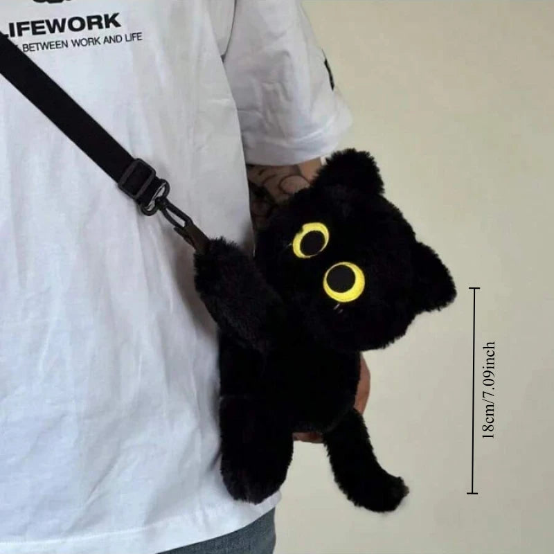 Furry Black Cat Backpack with Big Eyes - Image 9