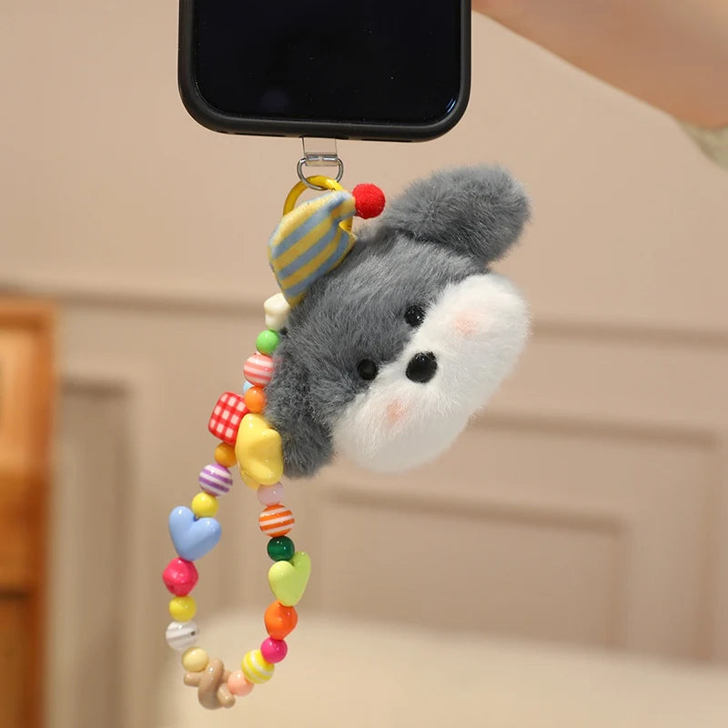 Fluffy White Dog Plush Phone Charm with Beaded Strap - Image 10