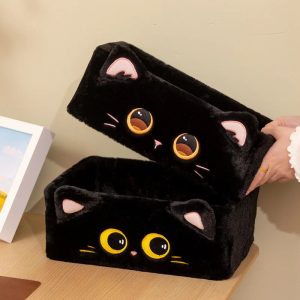 Cute Black Cat Plush Collapsible Organizer