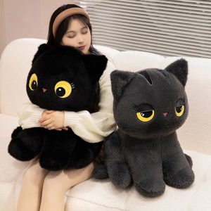 Cute Wide-Eyed Black Plush Cat