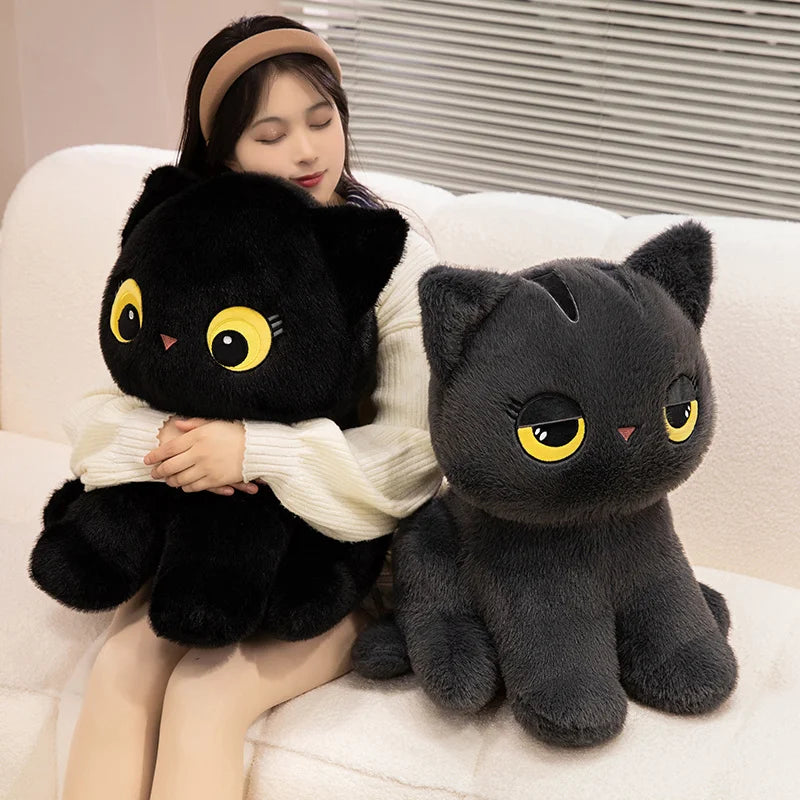 Cute Wide-Eyed Black Plush Cat