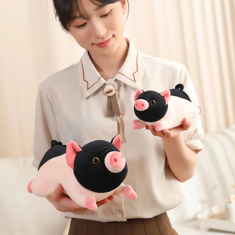 Soft Black and Pink Pig Plush Pillow - Image 6