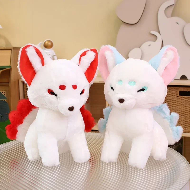 White Kitsune Plush with Red Face Markings