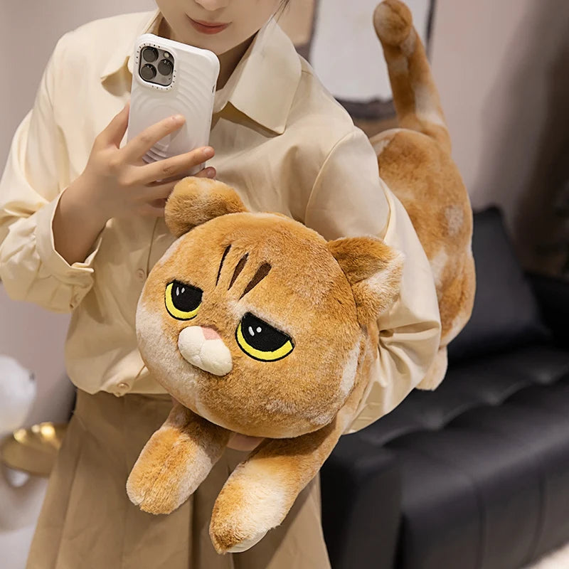 Cute Long Plush Cat Pillow with Sleepy Eyes - Image 4