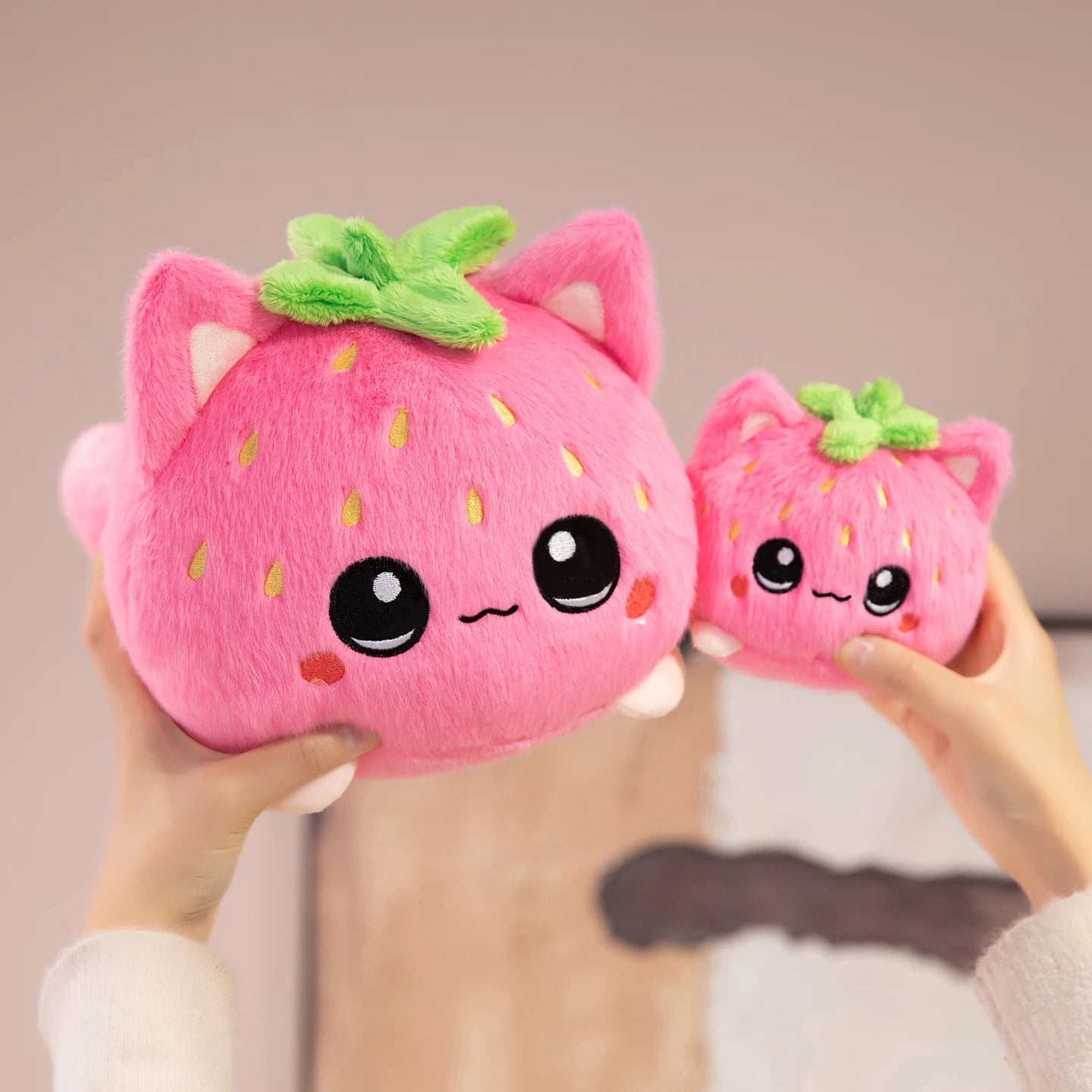 Kawaii Pink Strawberry Cat Plush Toy - Image 4