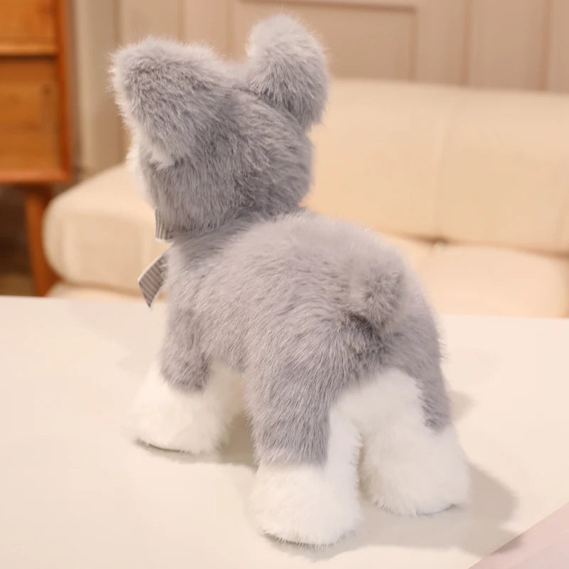 Cute Grey and White Plush Dog Toy with Bow - Image 4