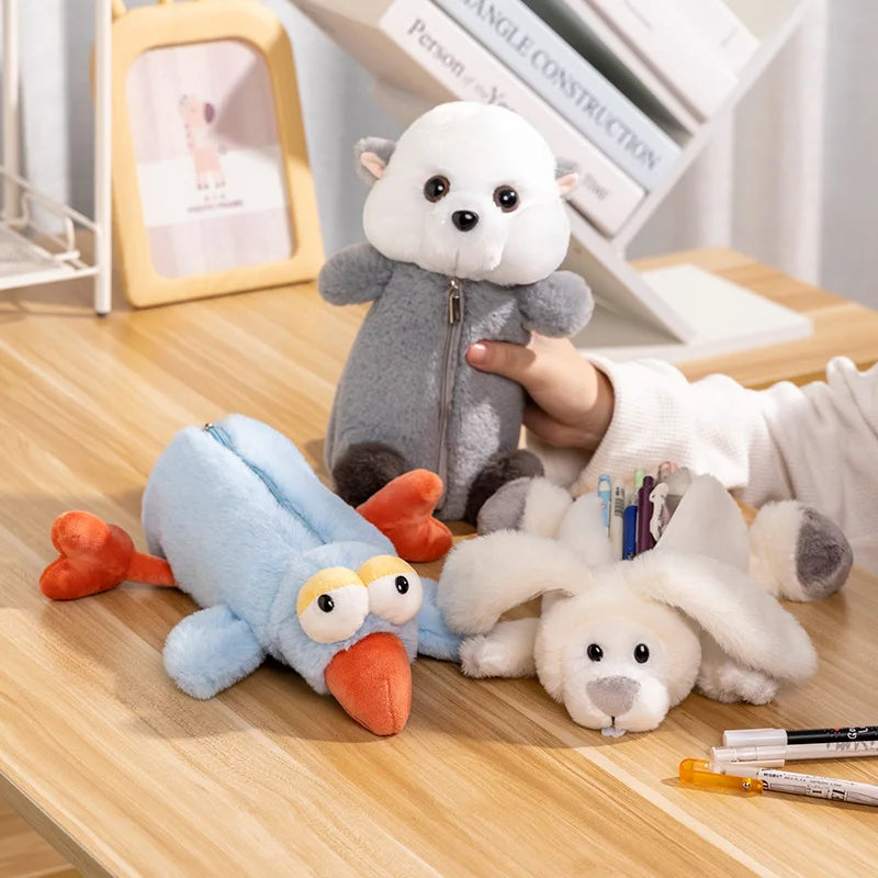 Soft Grey Plush Ferret Pencil Case - Image 6