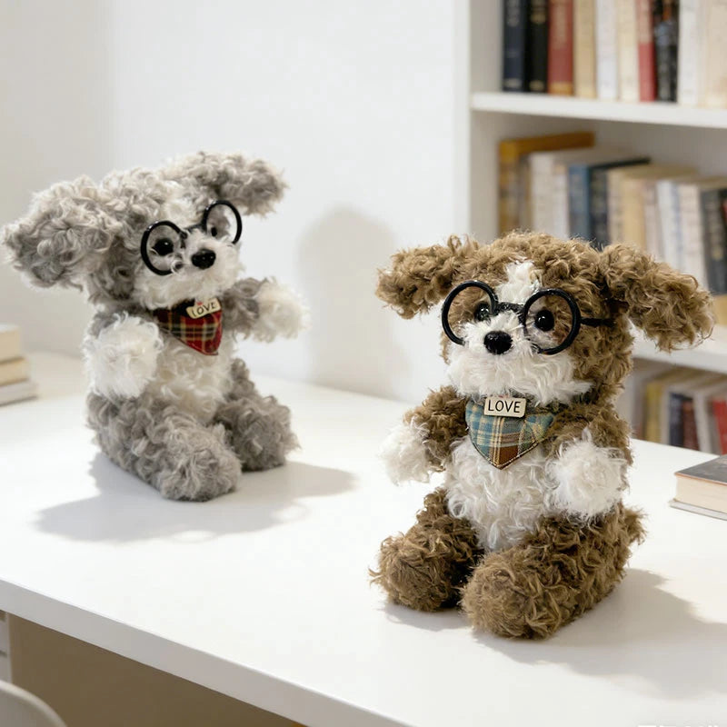 Curly Plush Dog with Round Glasses and Outfit - Image 2