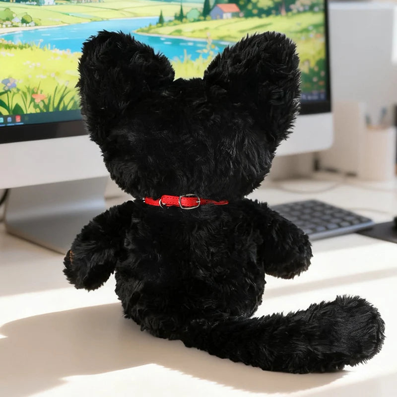 Fluffy Black Cat Plush Toy with Red Collar - Image 6