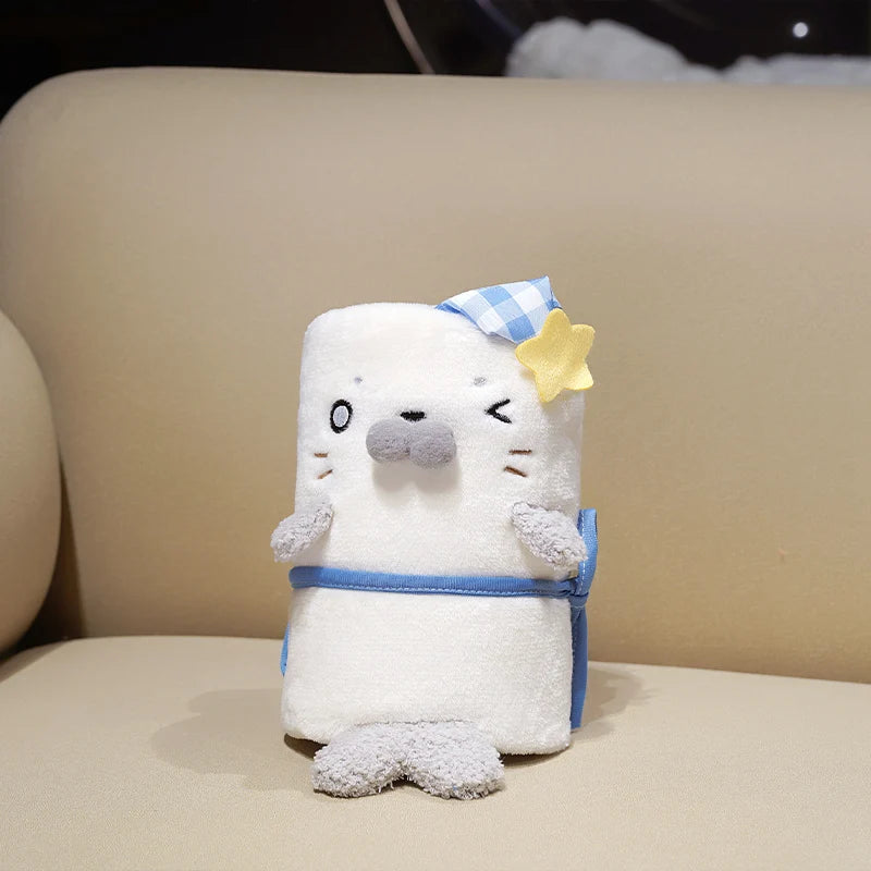 Cute White Rolled Seal Plush Blanket - Image 8