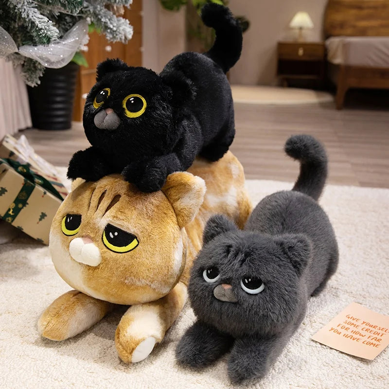 Cute Long Plush Cat Pillow with Sleepy Eyes - Image 2