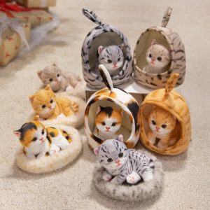 Realistic Kitten Plush Toy in Cozy Miniature Bed