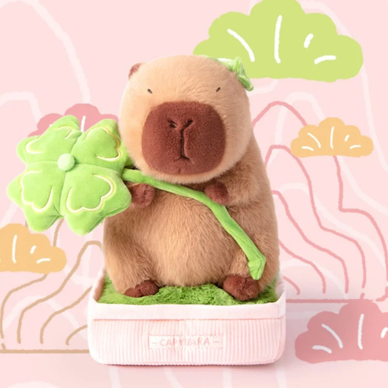Cute Capybara Plush with Four-Leaf Clover - Image 2
