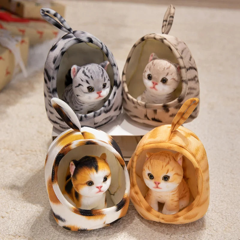 Soft Plush Kitten with Cozy Fabric House Bed - Image 2