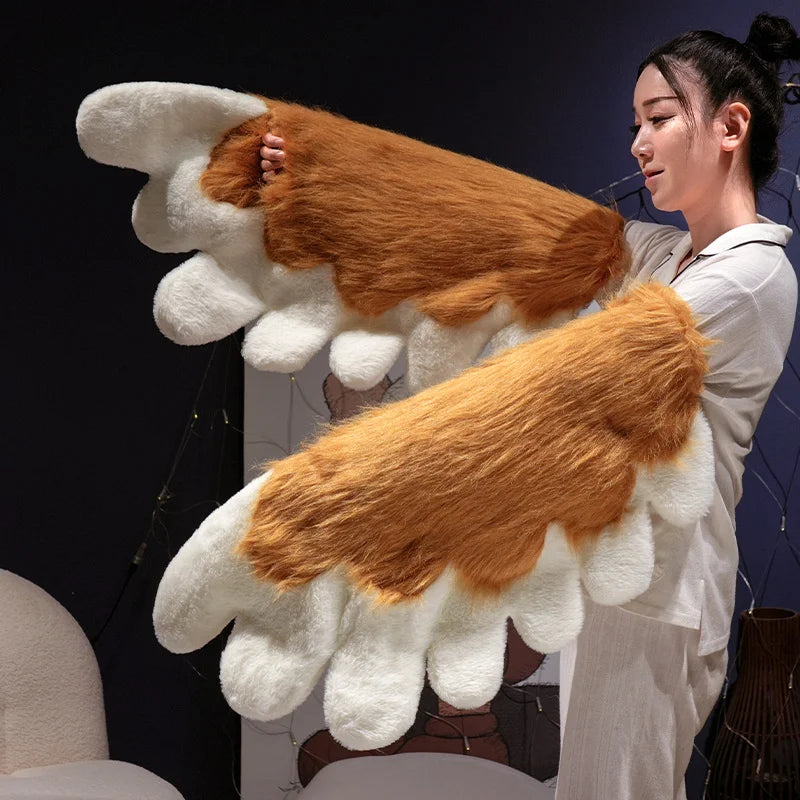 Fluffy White Paw Mittens with Pink Pads - Image 2