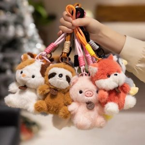 Cute Animal Plush Keychain with Braided Lanyard