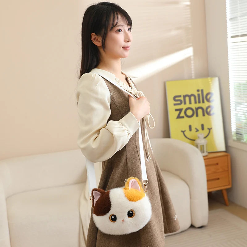 Kawaii Calico Cat Plush Crossbody Bag with Pearl Chain - Image 3