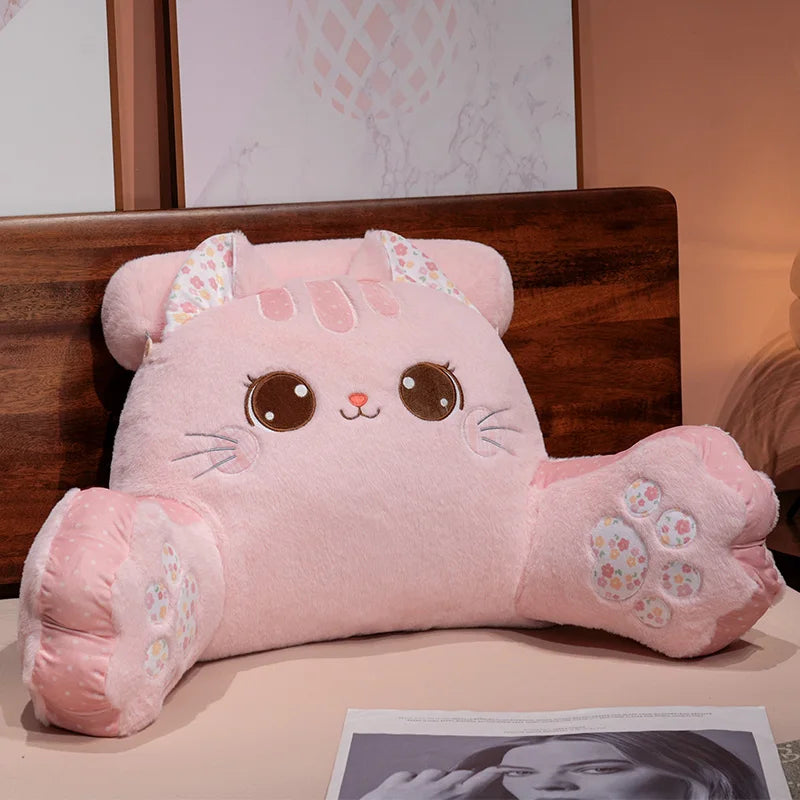 Cute Pink and White Plush Cat Backrest with Paws - Image 5