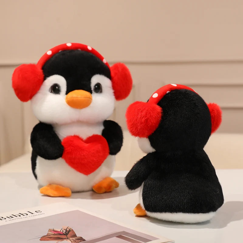 Adorable Plush Penguin with Red Heart and Polka Dot Earmuffs - Image 2
