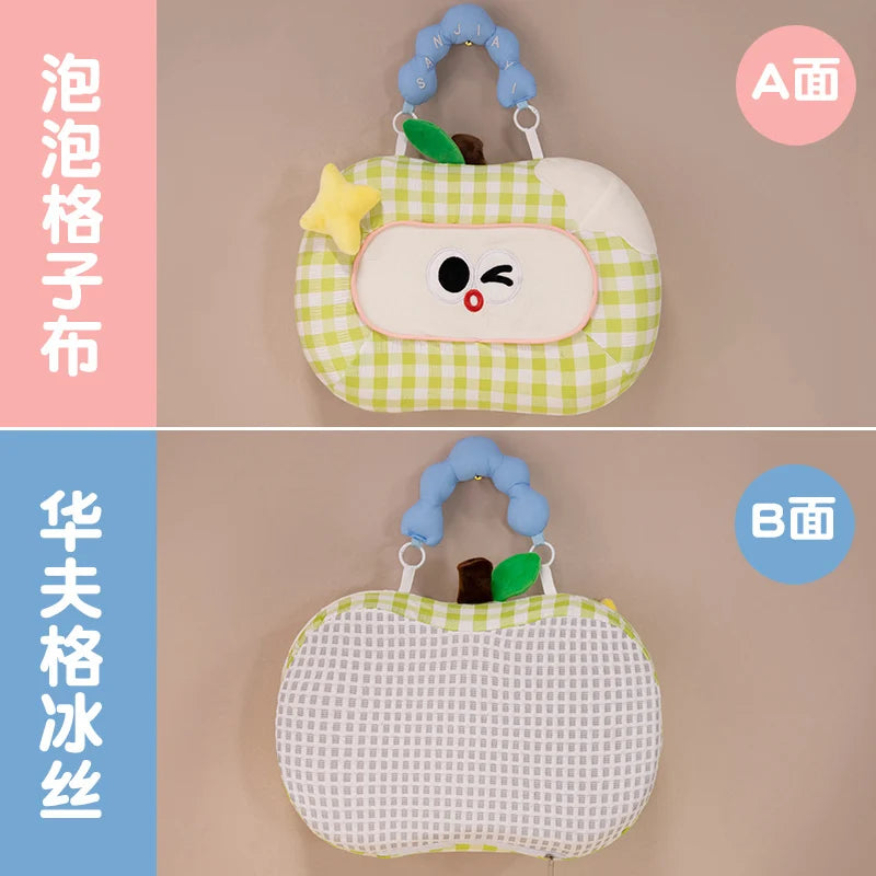 Gingham Plush Nap Pillow with Cute Cartoon Face - Image 9