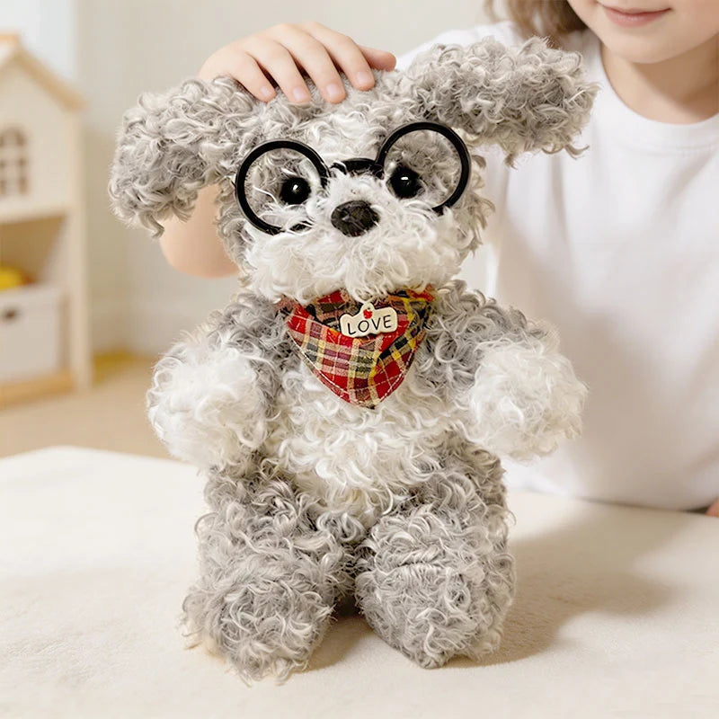 Curly Plush Dog with Round Glasses and Outfit - Image 4