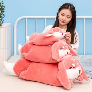 Coral Pink Sleepy Floppy Ear Bunny Plush