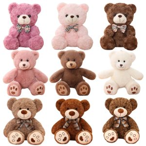 Deep Pink Plush Teddy Bear with Plaid Bow Tie