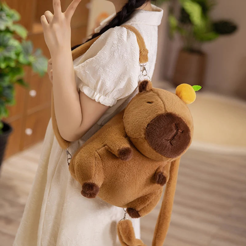 Cute Capybara Plush Crossbody Bag with Pink Bow - Image 5