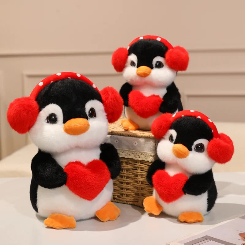 Plush Penguin with Red Polka Dot Earmuffs and Heart - Image 5
