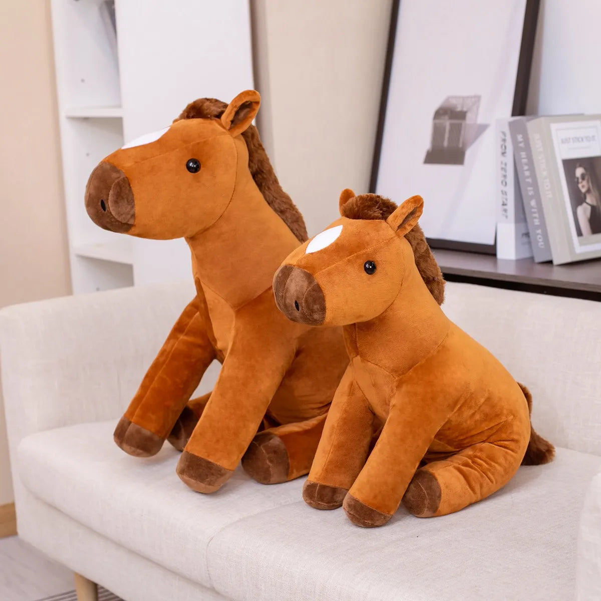 Cuddly Sitting Horse Plush Toy in Brown or White - Image 2
