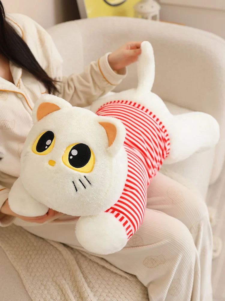 Cute Striped Cat Plush Pillow, Black & Beige - Image 18