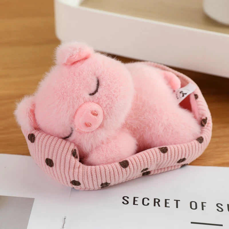 Cute Sleeping Animal Plush in Polka Dot Bed - Image 9