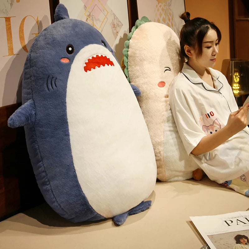 Cute Denim Blue Shark Oversized Plush Pillow