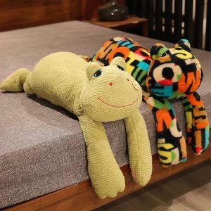 Cute Pale Green Ribbed Frog Plush Toy with Flower