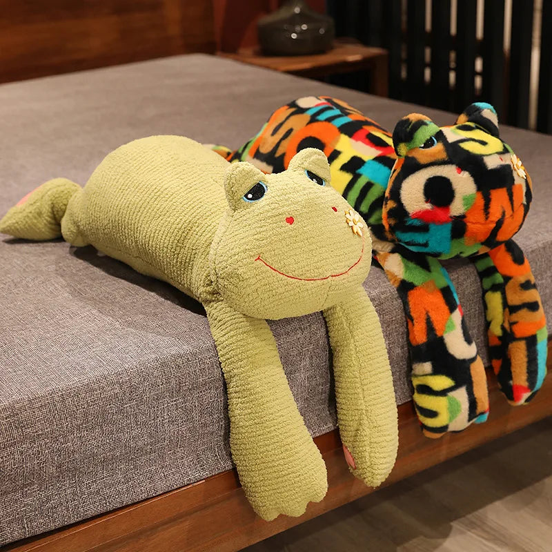 Cute Pale Green Ribbed Frog Plush Toy with Flower