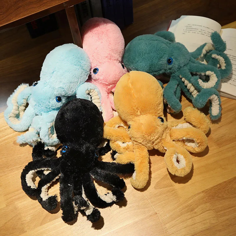 Fluffy Black Octopus Plush Toy with Blue Eyes