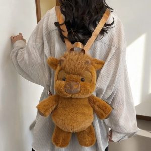 Fuzzy Brown Yak Plush Mini Backpack