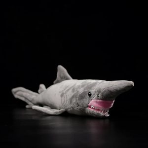Gray Shark Plush with Pink Mouth and Sharp Teeth