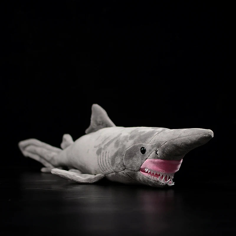 Gray Shark Plush with Pink Mouth and Sharp Teeth