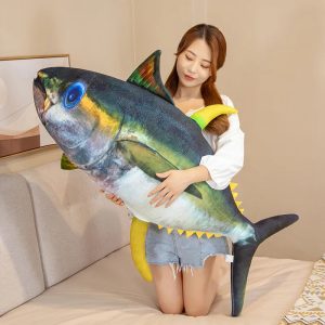 Lifelike Tuna Fish Plush Pillow with Yellow Fins