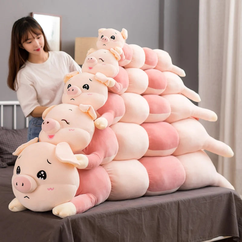 Long Pink Pig Caterpillar Body Pillow
