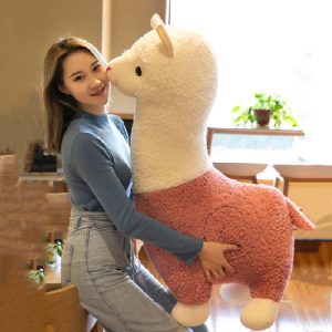 Oversized Cream and Pink Alpaca Plush Toy