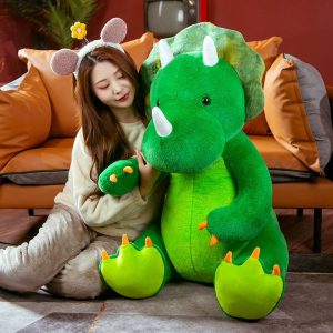 Oversized Green Triceratops Plush Dinosaur