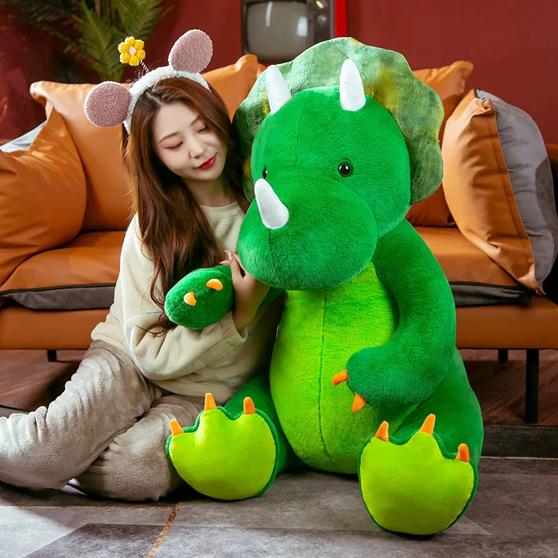 Oversized Green Triceratops Plush Dinosaur