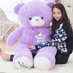 Oversized Lavender Plush Teddy Bear with 'Flower Talk'