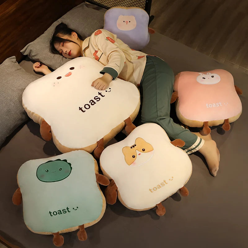 Plush Toast Pillow with Cute Animal Faces