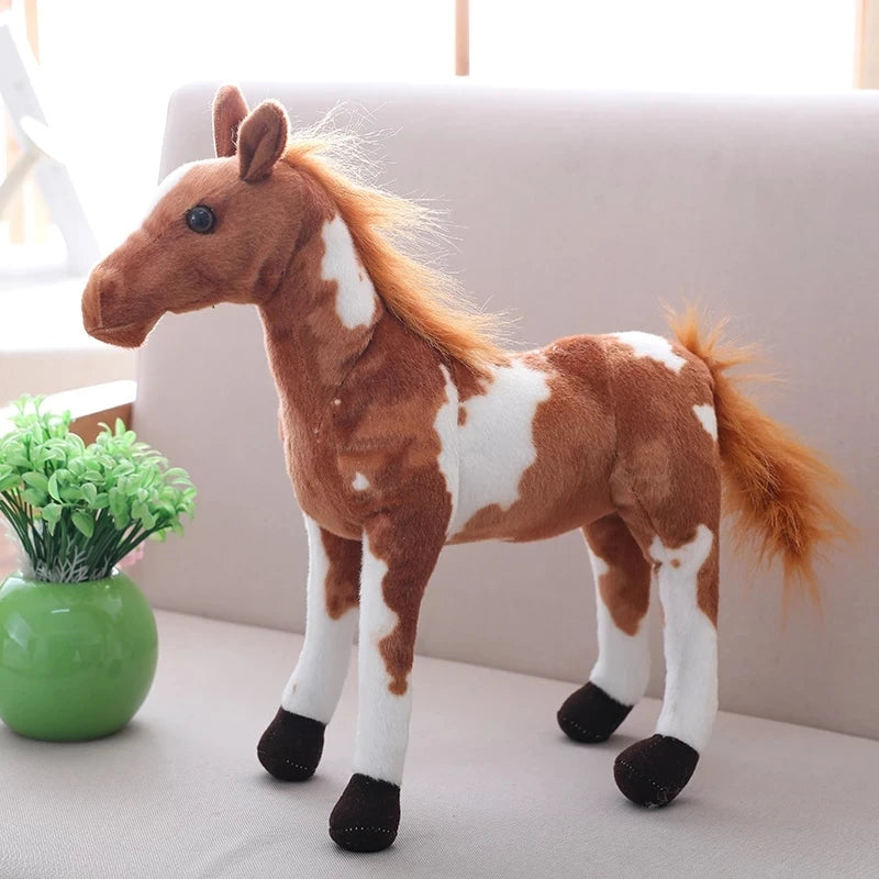 Realistic Brown and White Pinto Horse Plush Toy