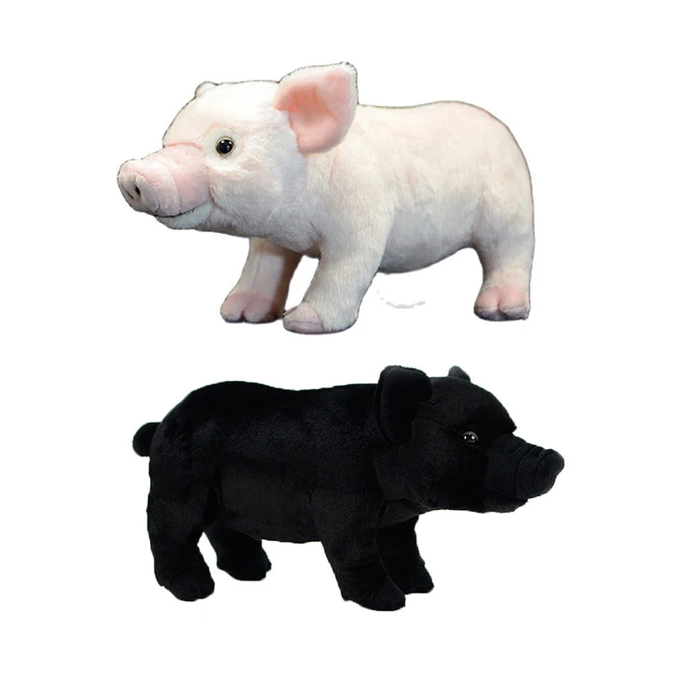 Realistic Plush Pig Toy in Pink and Black