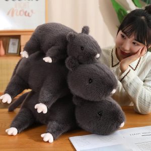 Soft Dark Gray Mole Plush Toy with White Paws