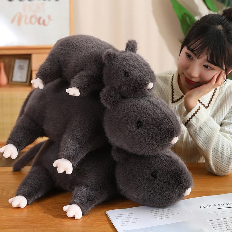 Soft Dark Gray Mole Plush Toy with White Paws